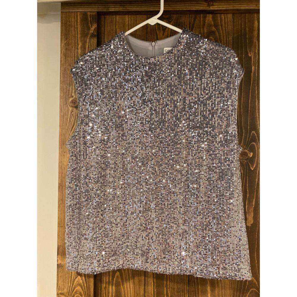 Calvin Klein Silver Sequin Cap Sleeve Tank